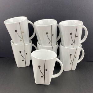 PC Square White Ceramic Mug Set of 7 Stick and Berry 8 Oz Each